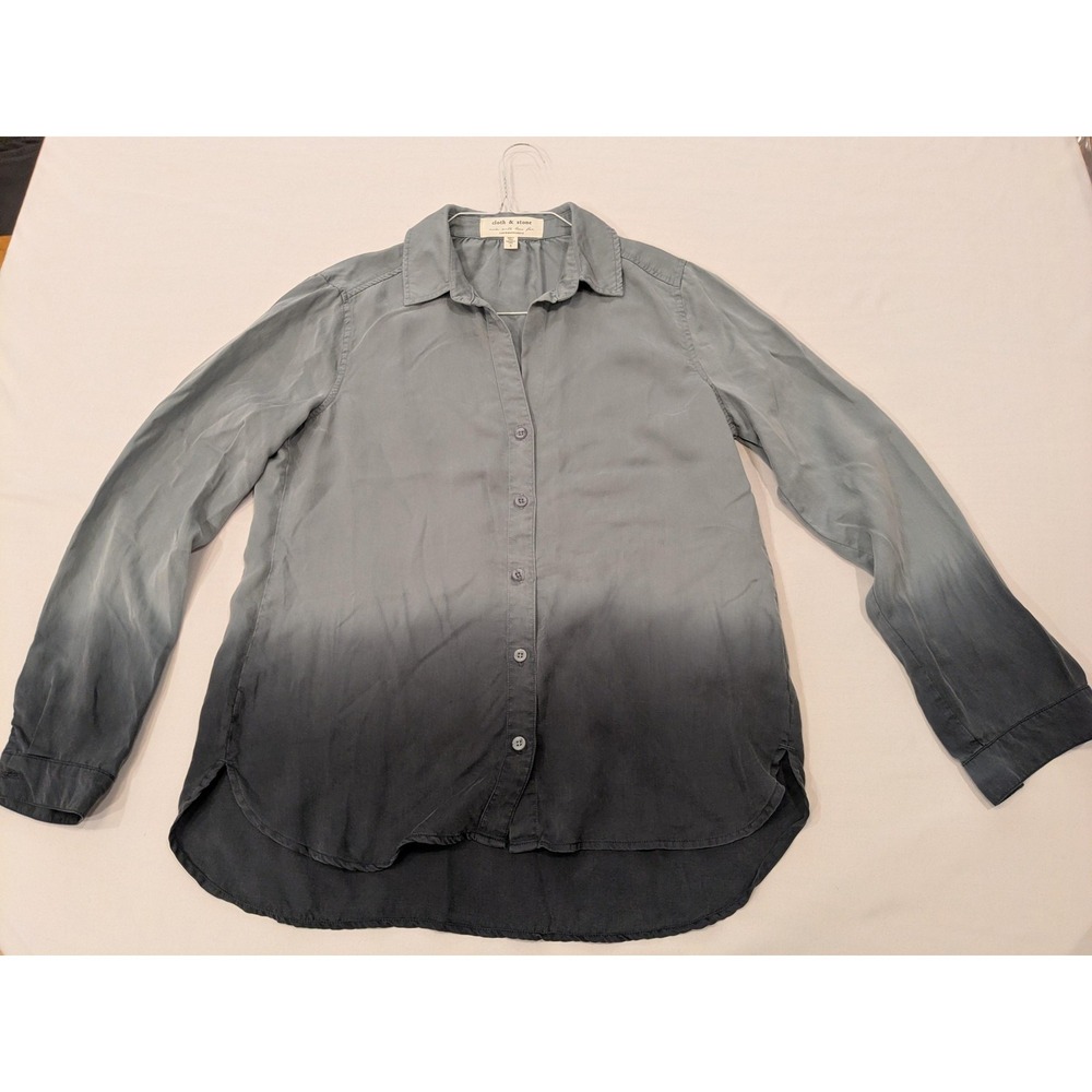 Cloth & Stone Shirt Women S Gray Ombre Button Up Tencel Tunic Anthropologie EUC - Picture 2 of 12